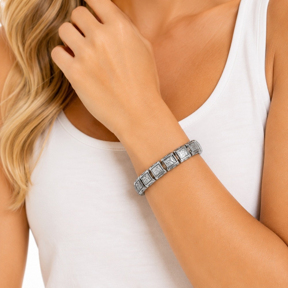 Brighton Bracelet Women OS Silver Uluwatu JB1500 Scroll Stretch Wide Cuff Bali